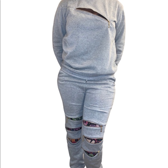 Pants - Gray Zip Detail Jogger Set